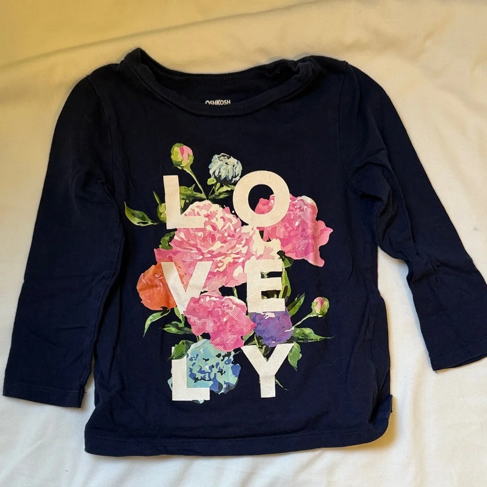 OshKosh B'gosh Navy and Pink Trim Shirts 2T